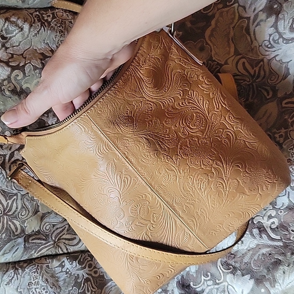 Tooled leather crossbody